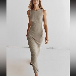 Commense Ribbed Knit Maxi Dress XL | Taupe Minimalist Tank Dress